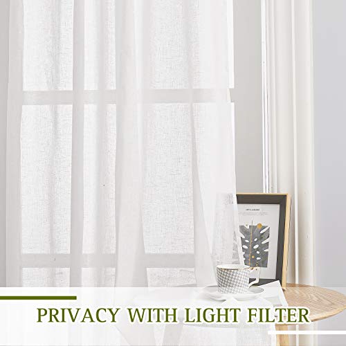 Sheer Linen Curtains Set - 84 Inch Length, 2 Panels, Light Filtering