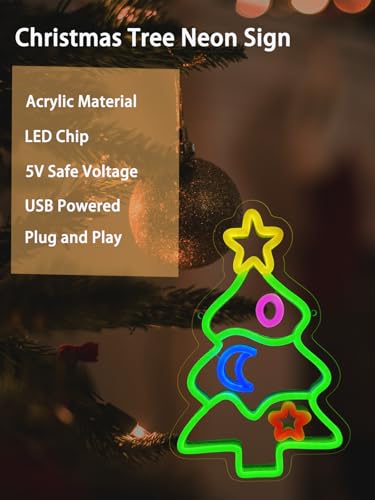 Pedaiah Christmas Tree Neon Sign LED - Holiday Wall Decor, USB Powered, 8.7x12.7 Inches