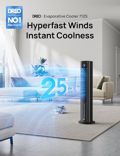DREO 43-Inch Evaporative Swamp Cooler Fan Black - Portable Cooling & Humidifier