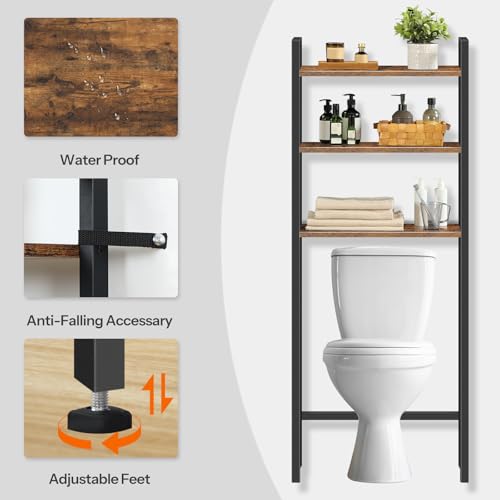3-Tier Over-the-Toilet Storage Shelf, Rustic Bathroom Organizer Rack