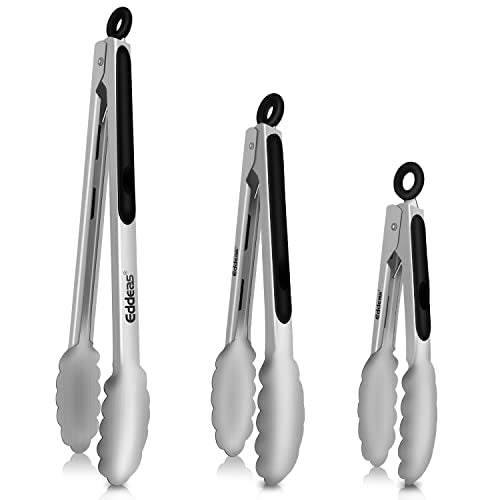 Stainless Steel Kitchen Tongs Set, 3-Piece Heat Resistant Locking Tongs
