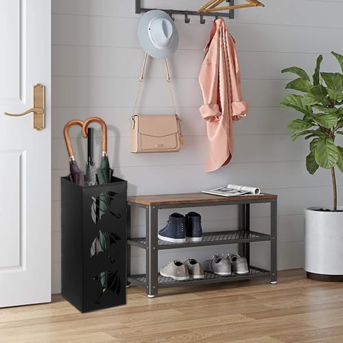 Modern Metal Square Umbrella Stand - Freestanding Entryway Organizer, Black
