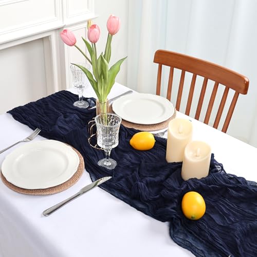 Navy Blue Cheesecloth Table Runner 23x120 in - 8 Pack (10ft) Pepmily