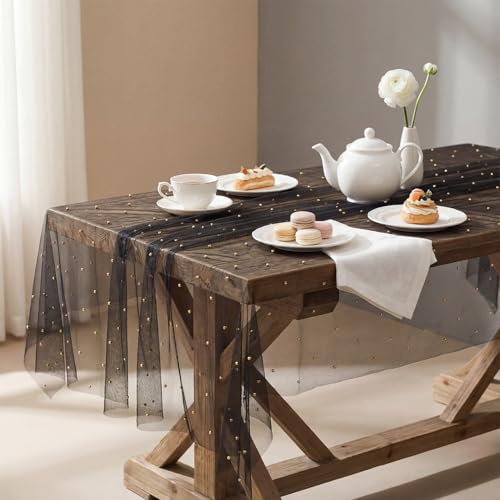 Horaldaily Black Pearl Tablecloth 60x104 Inch Rectangular - Durable Polyester Home Decor