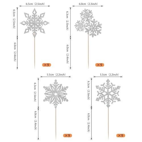 Rsstarxi 36 Pack Snowflake Cupcake Toppers – Silver Glitter Snowflake Picks for Christmas & Winter Parties (Design 6)