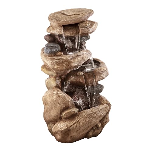 40-Inch Tiered Rock Floor Fountain with Color-Changing LED and Remote