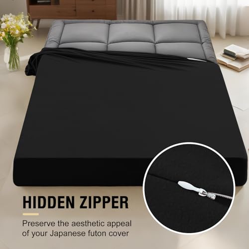 Extra Thick Full Futon Mattress Cover with Zipper - Machine Washable, Black
