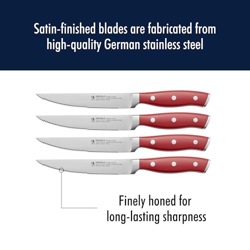 Henckels Forged Accent 4-Piece Razor-Sharp Steak Knife Set, Red