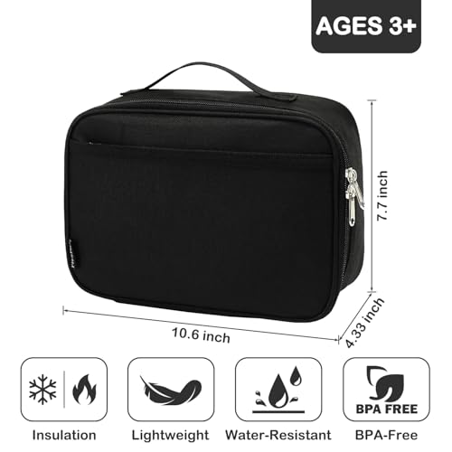 Kids Insulated Lunch Box Soft Thermal Cooler Tote Bag for School, Black