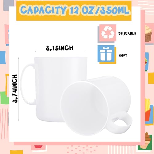 SiliFine 24 Pcs 12oz White Plastic Mugs with Handle — Reusable DIY Cups