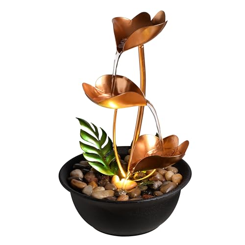 3-Tier Metal Tabletop Water Fountain with LED Light, 11-Inch Zen Decor