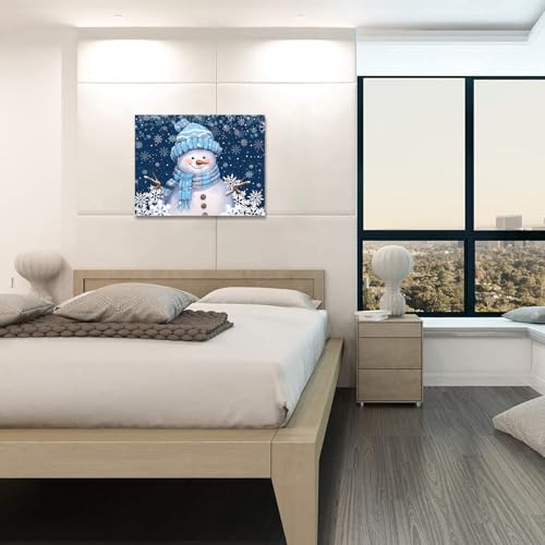 Shine-Home Navy Blue Snowman Wall Art 16x20 Winter Christmas Canvas Decor Framed