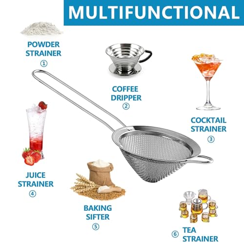LINALL 2 Pack 3.5-Inch Stainless Steel Fine Mesh Cocktail Strainers for Bar and Bartender