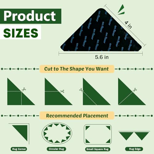 Non-Slip Rug Corner Grippers - Reusable Double-Sided Carpet Tape, 8 Pack