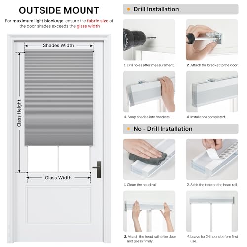 Cordless Cellular Shades for Doors - 24" W x 78" H, White Blackout