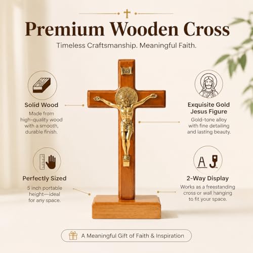 5.5-inch Wooden Crucifix Stand and Wall Cross for Home Decor