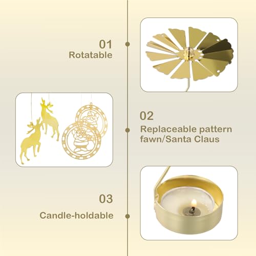 Rotary Candle Holder 2-Pack - Gold Spinning Tea Light Holder for Christmas