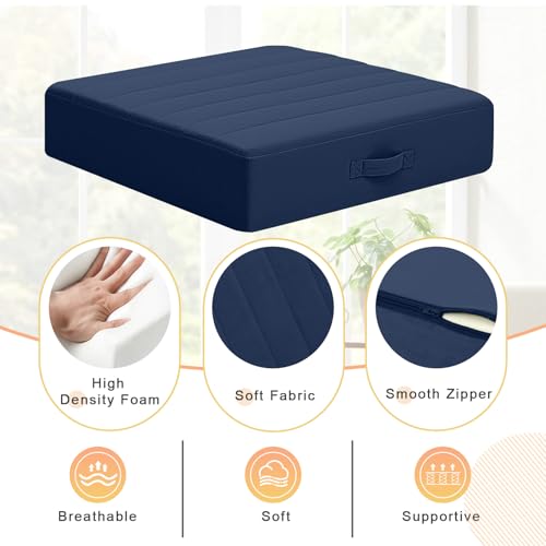 24-Inch Square Floor Pillow, Thick Foam Meditation Cushion, Navy