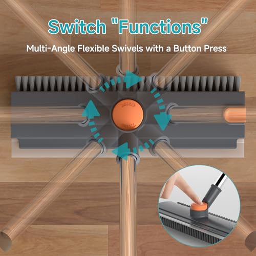 3-in-1 Floor Scrub Brush with Long Adjustable Handle and Squeegee