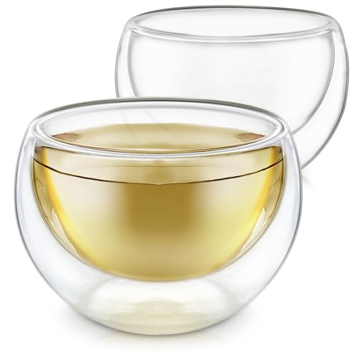 Teabloom Double Walled Glass Coffee & Tea Cups Set of 2, 5 oz / 150 ml