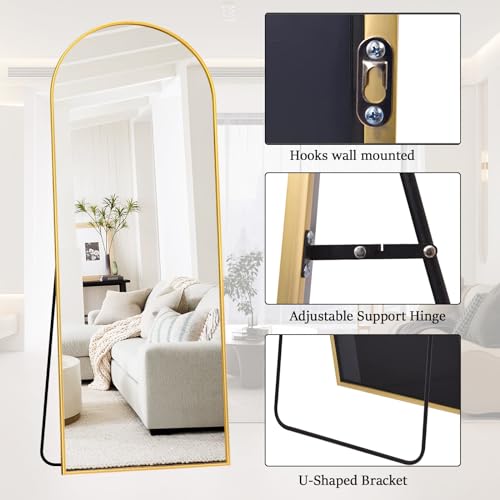 71" x 26" Arched Full Length Floor Mirror with Aluminum Frame, Gold