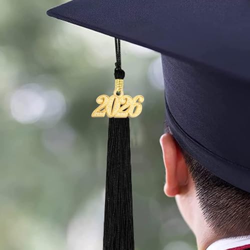 10-Pack Black Graduation Tassels with 2026 Gold Year Charms for Caps