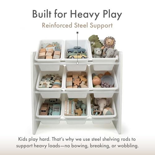 3-Tier Kids Toy Organizer with 9 Removable Bins - Sturdy Storage Shelf