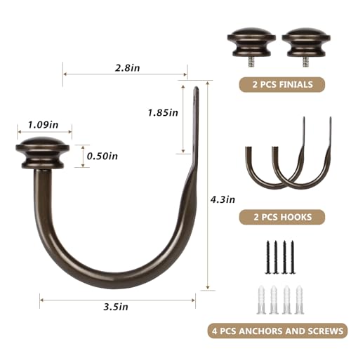 Wall-Mounted Bronze Curtain Holdbacks - Decorative Metal Drape Hooks (2 Pack)