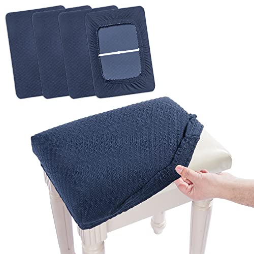 4-Piece Navy Blue Vanity Stool Slipcovers - Stretch Jacquard Fabric