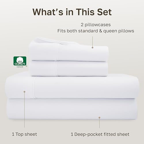 California Design Den Queen Cotton Bed Sheets Set, White 400 Thread Count