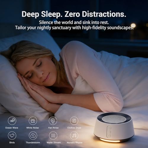 White Noise Sound Machine with 20 Soothing Sounds & 10-Color Night Light