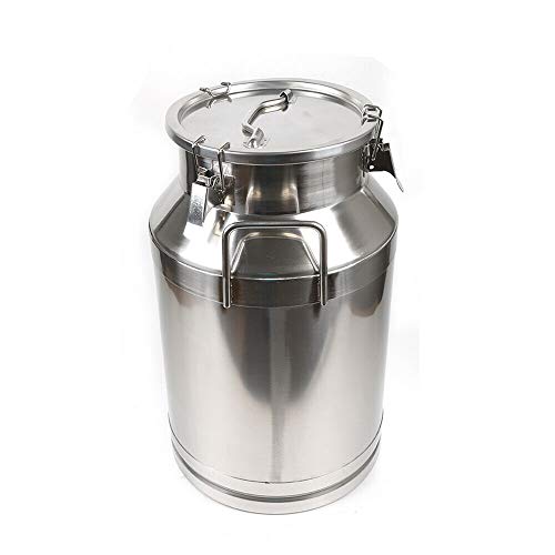 40L Stainless Steel Milk Can with Sealed Lid, Anti-Leak Ring, Handles - LOYALHEARTDY