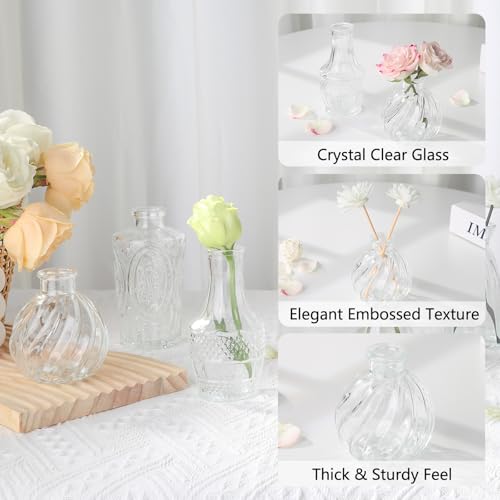 Clear Glass Bud Vases Set of 22 - Vintage Small Flower Vases for Centerpieces