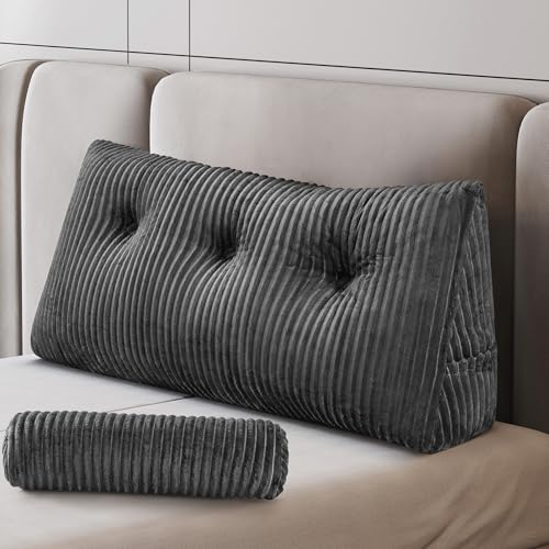 Triangular Wedge Backrest Pillow with Roll Cushion - Twin Size, Grey
