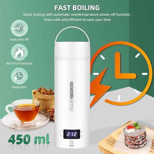 Portable Electric Travel Kettle, 450ml Stainless Steel Water Boiler