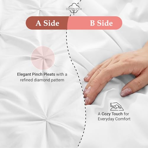 Pinch Pleated Cotton Pillow Shams Set of 2, King Size 20 x 36 Inch, White