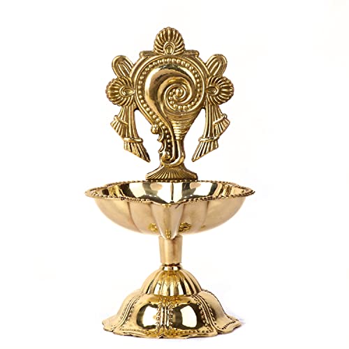 Brass Shankh Chakra Diya Oil Lamp Set of 2 - Mandir Pooja Decor