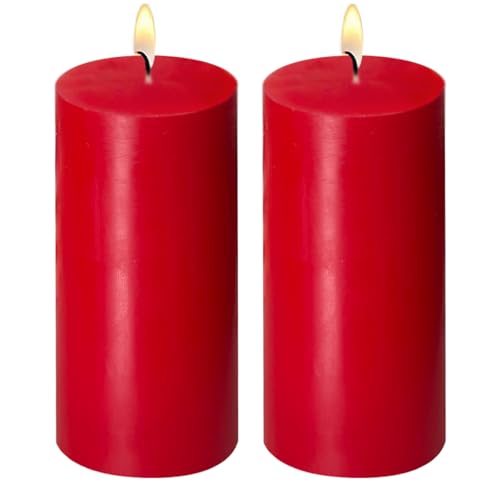Benjaer 2 Pack Red Unscented Pillar Candles 3x6 in — 70 Hour, Dripless & Smokeless for Holidays & Weddings