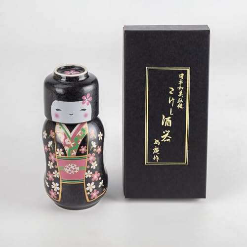 Japanese Kokeshi Sake Set 170ml Ceramic Tokkuri & Ochoko Cup Sakura Komachi