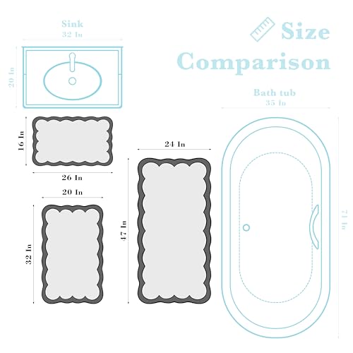 Ohocut Scalloped Bath Mat, Preppy White & Blue Microfiber Rug 32x20