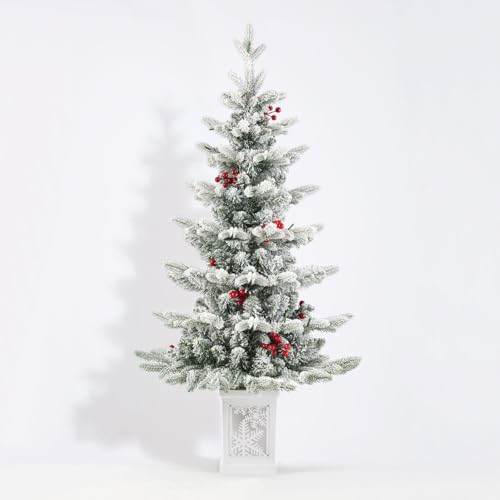 iphlitlvz 2-Pack 3.5ft Snow Flocked Pre-Lit Christmas Tree with Snowflake Base, Battery Operated & Auto Timer