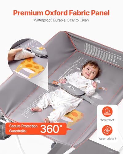 Foldable Baby Changing Table with Storage and Adjustable Height, Gray