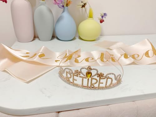 Retirement Party Decorations Set: Rose Gold Tiara and I Am Retired Sash