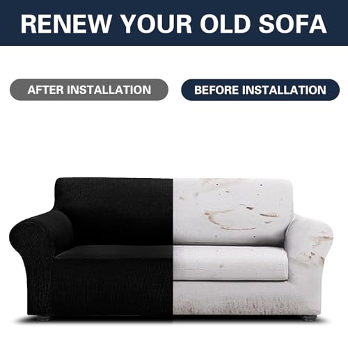 Stretch Jacquard Sofa Slipcover - Couch Cover Furniture Protector (Black)