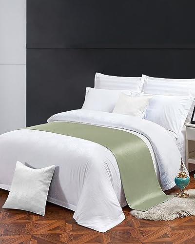 Sage Green Satin Bed Runner for King Bed - Decorative Scarf 94 x 20 Inch