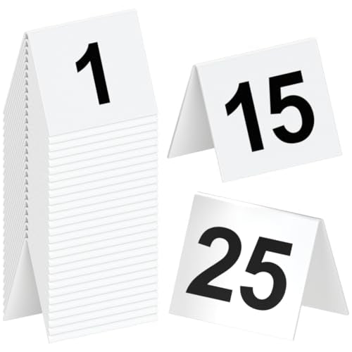 Tapix 1-25 White Restaurant Table Number Tents - 3x3.5 inch Pack of 25