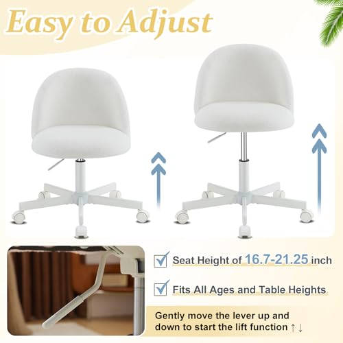 Teddy Fleece Swivel Desk Chair, Adjustable Vanity Chair with Lumbar Support