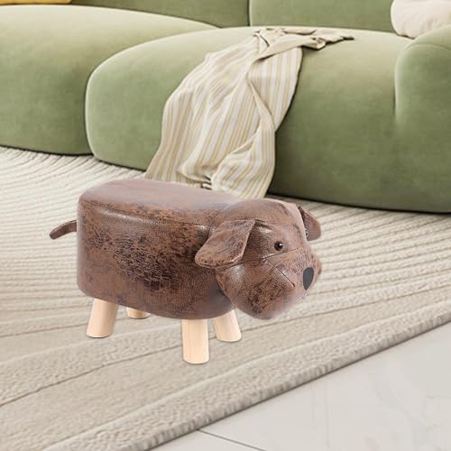 Cartoon Animal Footstool Ottoman with Wooden Legs - Padded Kids Stool
