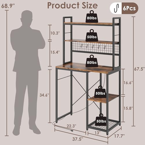 Wooden Mini Fridge Stand with Microwave Shelf and Built-in Power Outlet