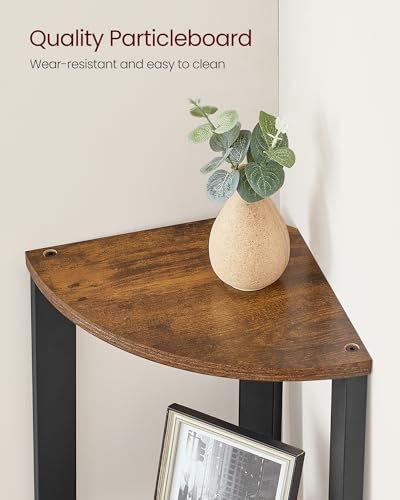 4-Tier Industrial Corner Shelf, Rustic Brown Wood and Metal Ladder Bookshelf
